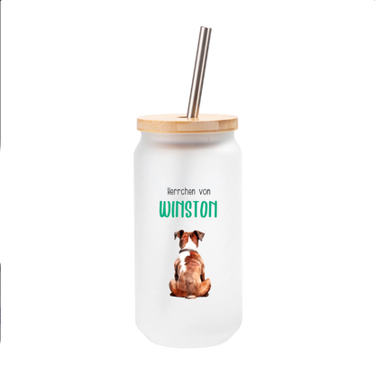 Trinkglas für Hunde Herrchen, mit Deckel und Trinkhalm